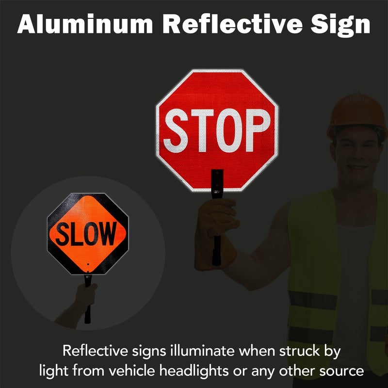 TR (4 Pack) Stop Slow Sign with Handle, 13 x 13 Inches Double Sided Stop/Slow Traffic Sign, Rust Free Aluminum Reflective, Weather Resistant, Waterproof, Fade Resistant, Easy to Mount. - Image 4